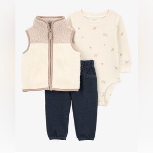 Carter's Cream and Tan Fleece Vest Set